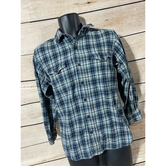 Red Head Mens Flannel Shirt Size Medium Button Down Blue Plaid Top Long Sleeve - Picture 9 of 11